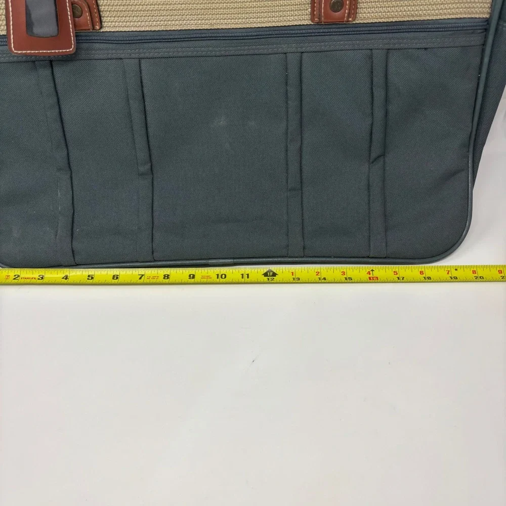 Lira by Ascot Vintage Canvas Briefcase Laptop Bag Green Brown Trim Carry On 20